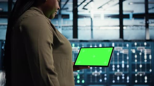 Data Center Green Screen Laptop and Tablet Prepared for Hardware Checks