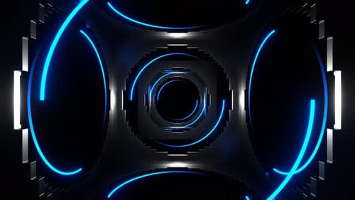 Blue Neon Lights In Holes Of Squares Background Vj Loop In 4K