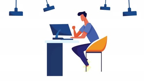 Office Desk Working Man Computer Animation