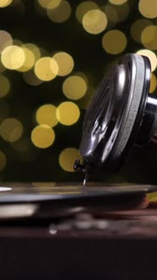 Vintage Gramophone Record Player in the Dark