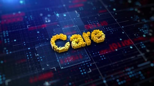 Pixelated 3D Text Reveal on Futuristic Digital Background