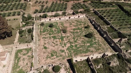 Aerial View of Historic Rural Building Ruins