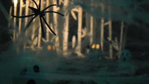 Halloween Spiderwebs and Ghost Decorations