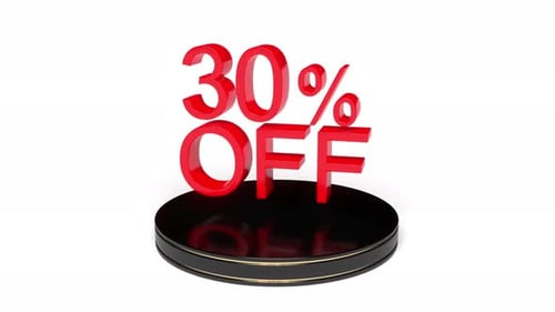3D Red 30 Percent Off Text Bouncing on Pedestal
