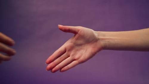 Close Up of a Handshake Against Purple Background