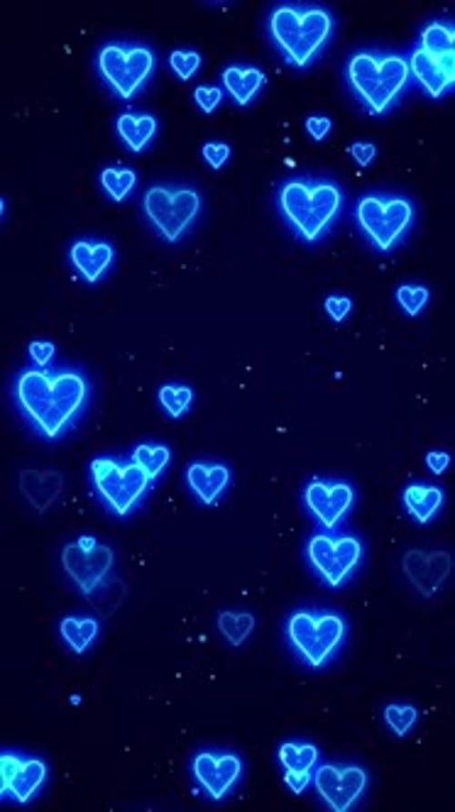 Neon Blue Glowing Hearts Floating Up Vertical Loop