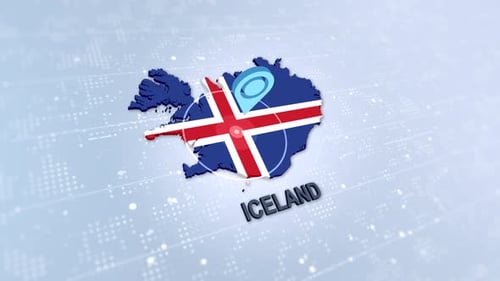 Animated 3D Map of Iceland with Flag and Location Pointer