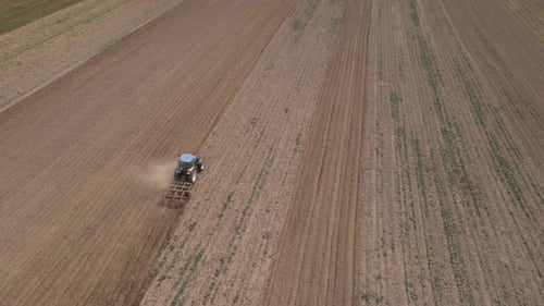 Agricultural Work with Tractor Preparing Field for Harvesting