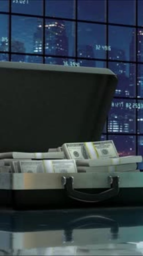 Open Briefcase Full of Cash Financial Concept Vertical Loop