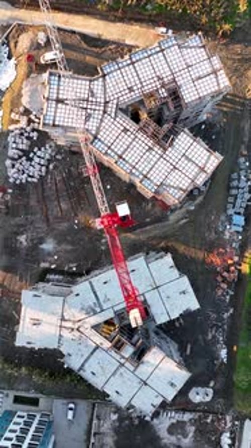 Vertical Video Aerial View Construction Site Work on Site