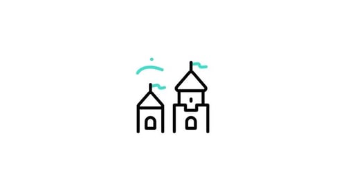 Minimalist Castle Icon Animation with Waving Flags