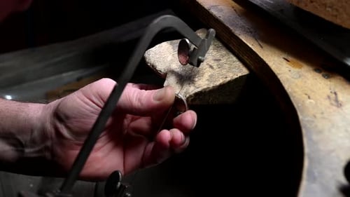 Gold Wedding Ring Craft By Goldsmith Isolated Macro Video Craft Jewelry Making with Professional