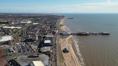 Aerial shot of Blackpool, coastal town in Lancashire, England, United Kingdom