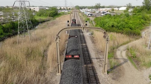 Aerial View of Coal Train on Railway