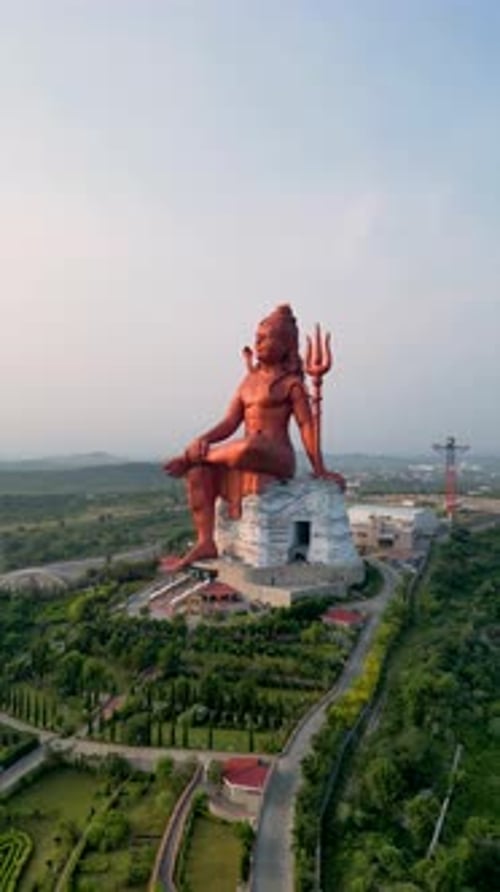 Vertical Aerial View of Majestic Lord Shiva Statue in India