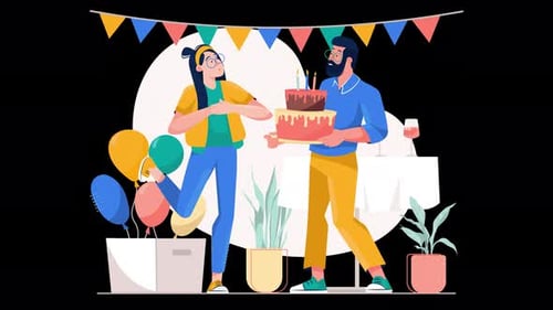 Celebración con amigos diversos y tarta de cumpleaños