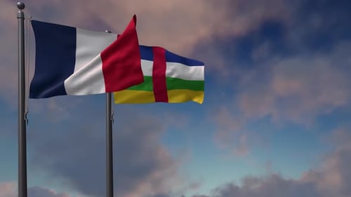 French and Central African Republic National Flags Waving