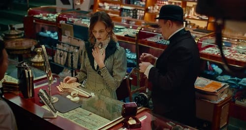 Beautiful Woman and Her Rich Husband in Jewelry Store in 19 Century Prores