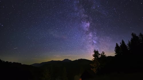 Milky Way Universe Star Trails in Dark Evening Clouds Perseid Meteor Shower Timelapse