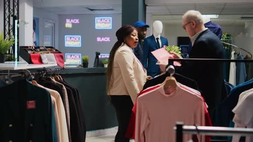 Shoppers Browse Clothing Store During Black Friday Sales