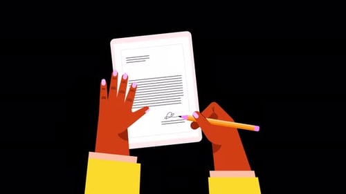 Hand Signing Contract Animation 4K On Alpha