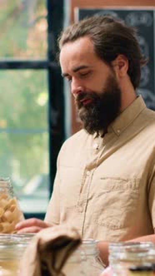 Vertical Video Portrait of Client in Sustainable Market