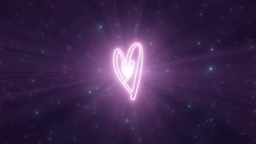 Hand Drawn Heart Shapes Scribble Glowing Neon Lights Tunnel Portal - 4K