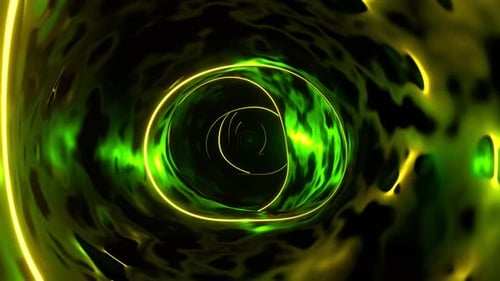 Green And Yellow Fantasy Corridor Wormhole With Neon Light Background Vj Loop In 4K