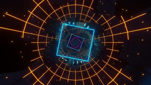 Dynamic Abstract Neon Grid Tunnel Loop Background