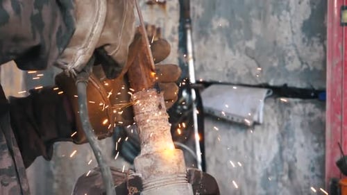 Arc Welding Metal Pipe Close Up