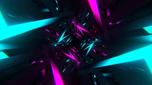 Pink And Cyan Neon Curve In Mirror Tunnel Background Vj Loop In 4K