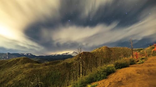 Night Time Lapse Over Hills and Mountains