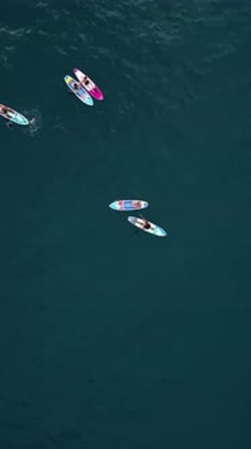 Aerial View of Paddleboarders on the Ocean