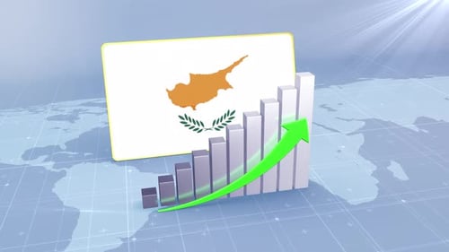 Cyprus Flag With Increasing Bar Chart Graph And Arrow Green