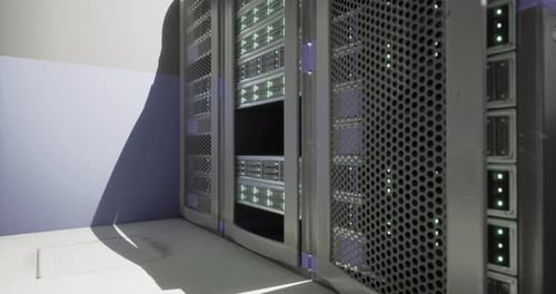 Modern Server Rack Setup in a Technology Data Center with Advanced Equipment
