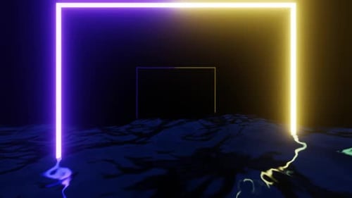 Violette und gelbe Neonformen im Meereshintergrund Vj Loop in HD