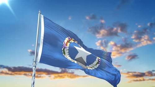 Northern Mariana Islands Flag Waving in Realistic Sky Loop