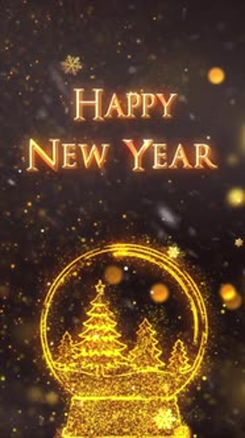 Golden Snow Globe and Happy New Year Festive Greeting