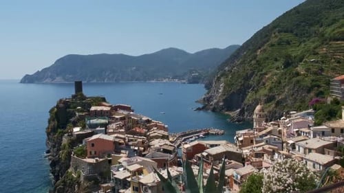 View of the medieval village - Vernazza, Cinque Terre National Park, Italy. Vernazza is a town and c