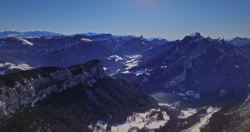 Snowy Mountains Aerial View on a Clear Day