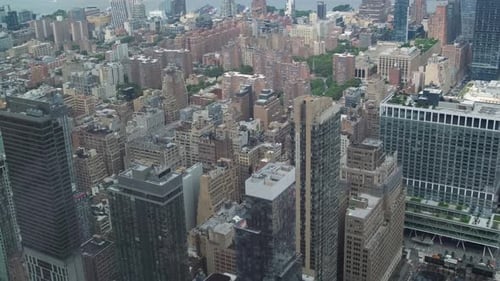 Aerial View of New York City Skyline with Green Spaces