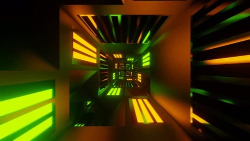 Orange And Lime Glowing Mirror Cyber Tunnel Background Vj Loop In 4K