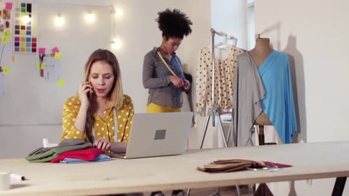 Creative Women With Smartphone In Studio, Startup Business.