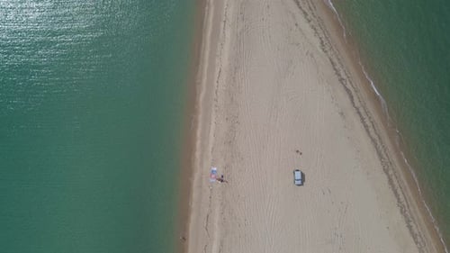 4k overhead clip over a peninsula on the tropical beach of Epanomi, Halkidiki, Greece