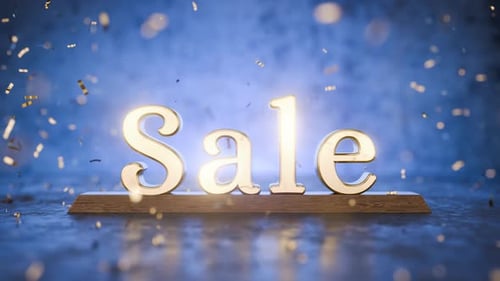 Golden Sale Text Animation with Falling Confetti