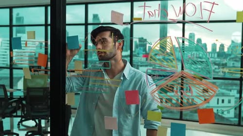 Man Planning with Team on Glass Wall