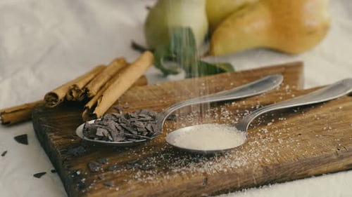 Sugar and Chocolate Preparation with Cinnamon Pears