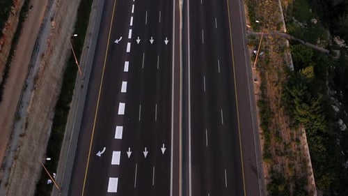 Tel aviv Jerusalem Highway 1 empty –Top down aerial view