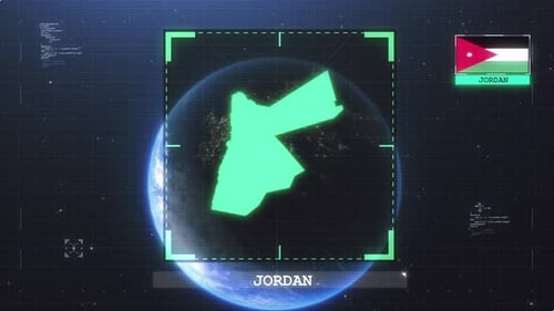 Futuristic Glitch Tech Map Reveal of Jordan