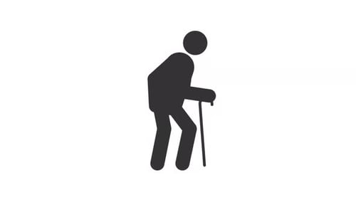 Animated Flat Design Icon of Elderly Person Walking
